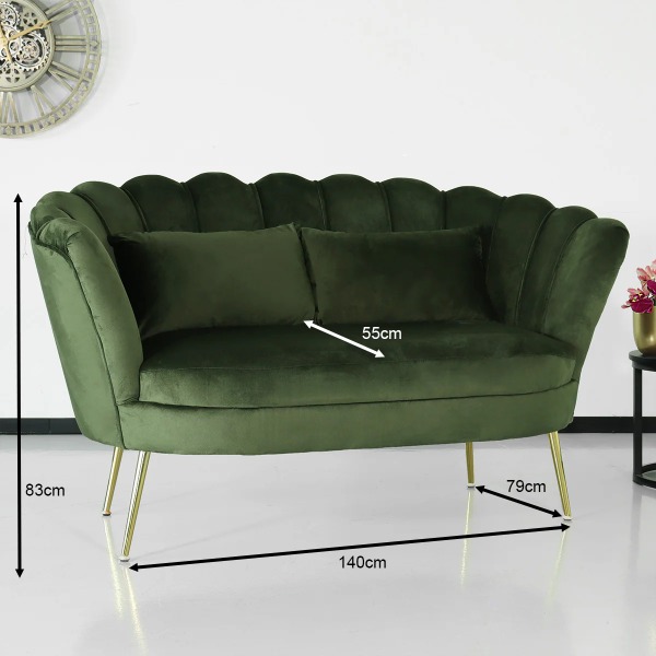Zitbank Belle 2 zits Donker Groen velvet stof incl. 2 kussens 