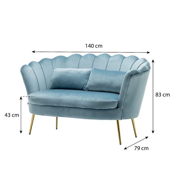 Zitbank Belle 2 zits licht blauw velvet stof incl. 2 kussens 