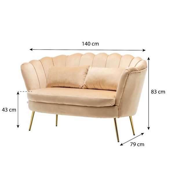 Zitbank Belle 2 zits Champagne velvet stof incl. 2 kussens 